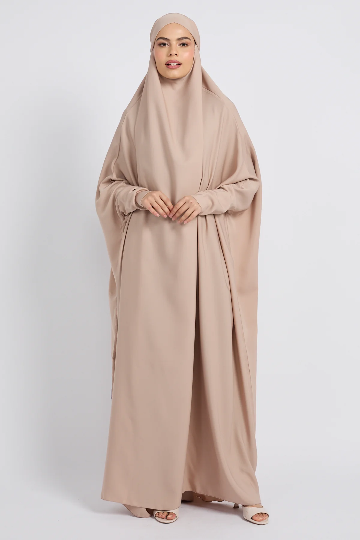 One Piece Full Length Jilbab/Prayer Abaya - Zipped Cuff - Natural - Image 5