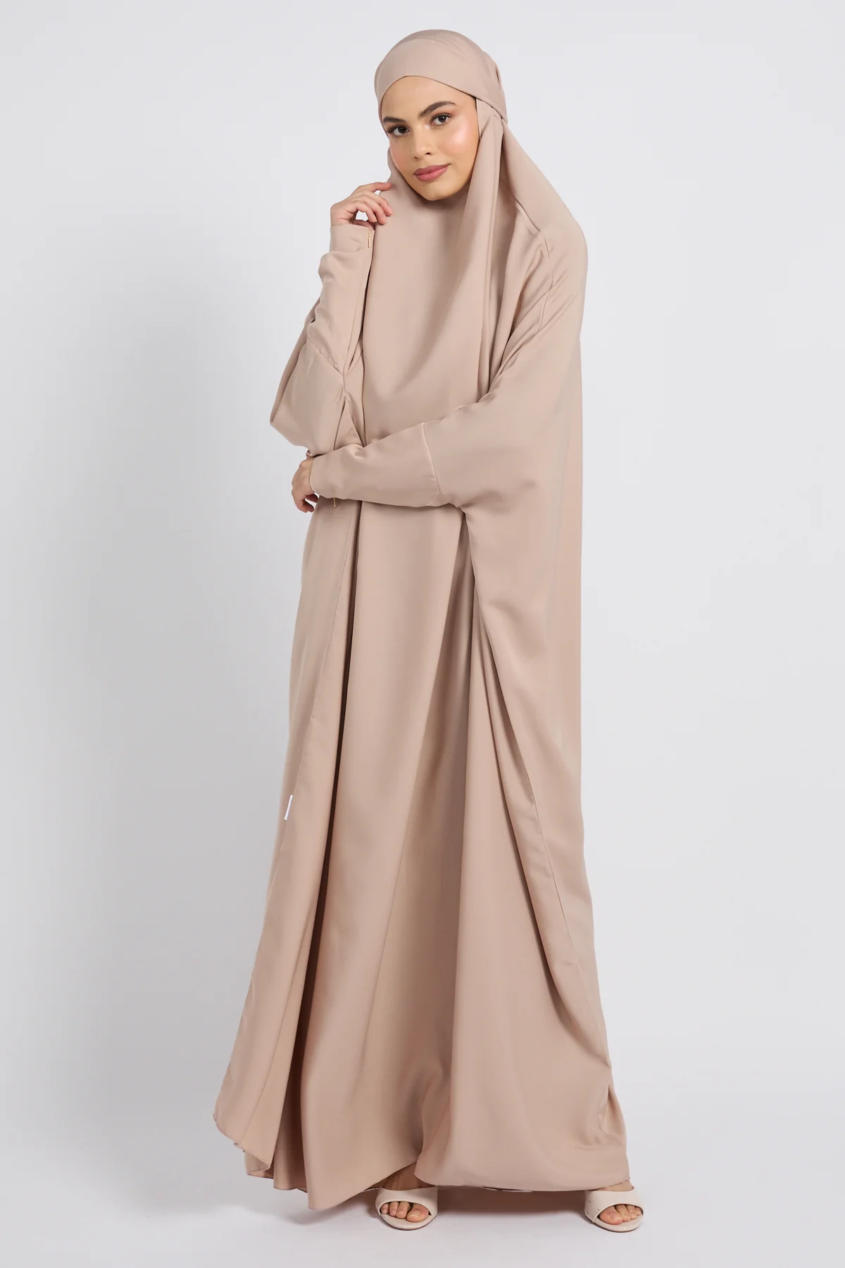 One Piece Full Length Jilbab/Prayer Abaya - Zipped Cuff - Natural - Image 7