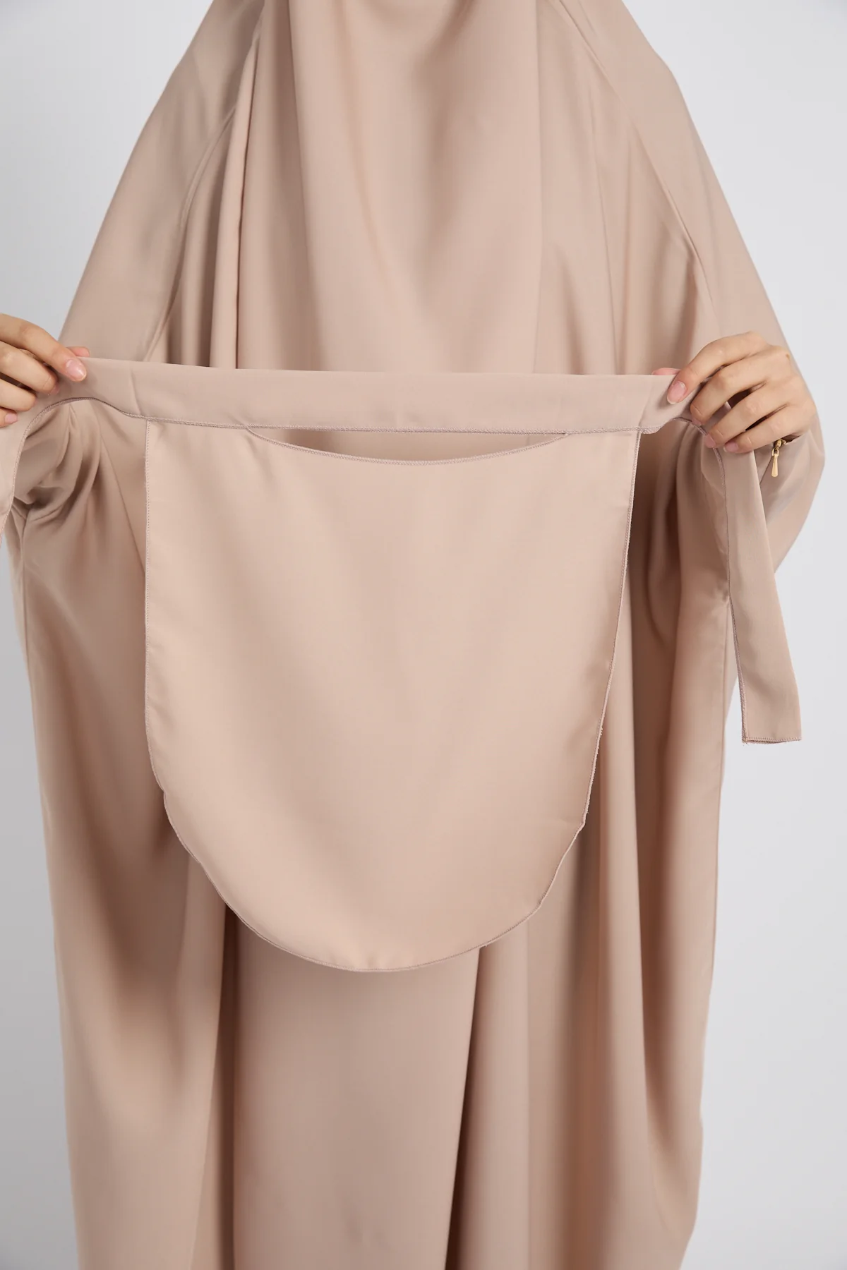 One Piece Full Length Jilbab/Prayer Abaya - Zipped Cuff - Natural - Image 9