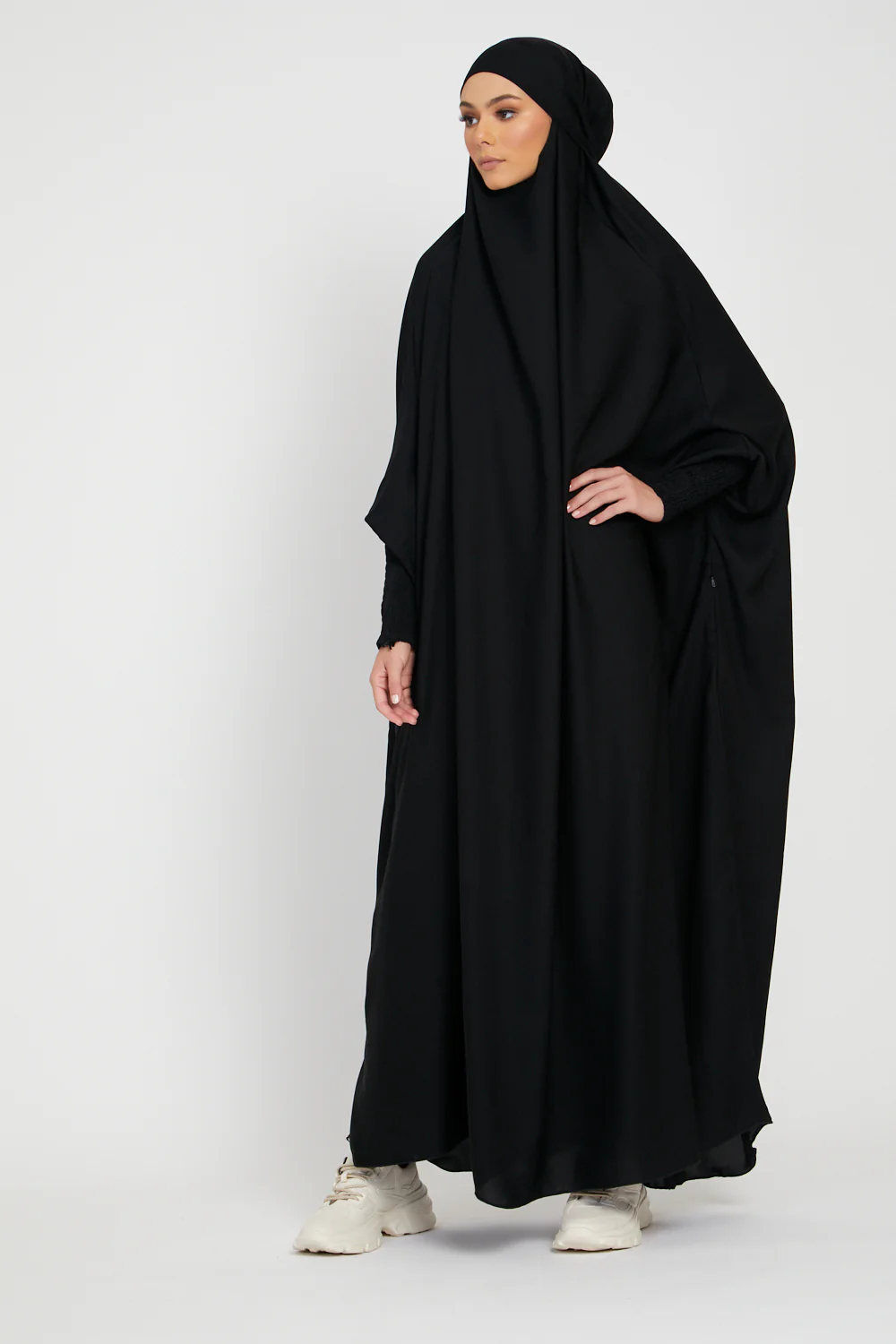 One Piece Jilbab/Prayer Abaya - Zipped Cuffs And Pockets - Black - Image 4