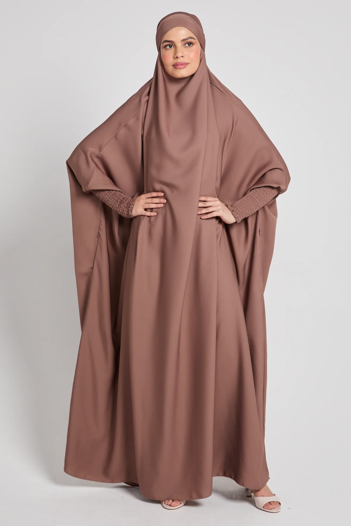 One Piece Full Length Jilbab/Prayer Abaya - Zipped Cuffs and Pockets - Cocoa Blush - Image 7