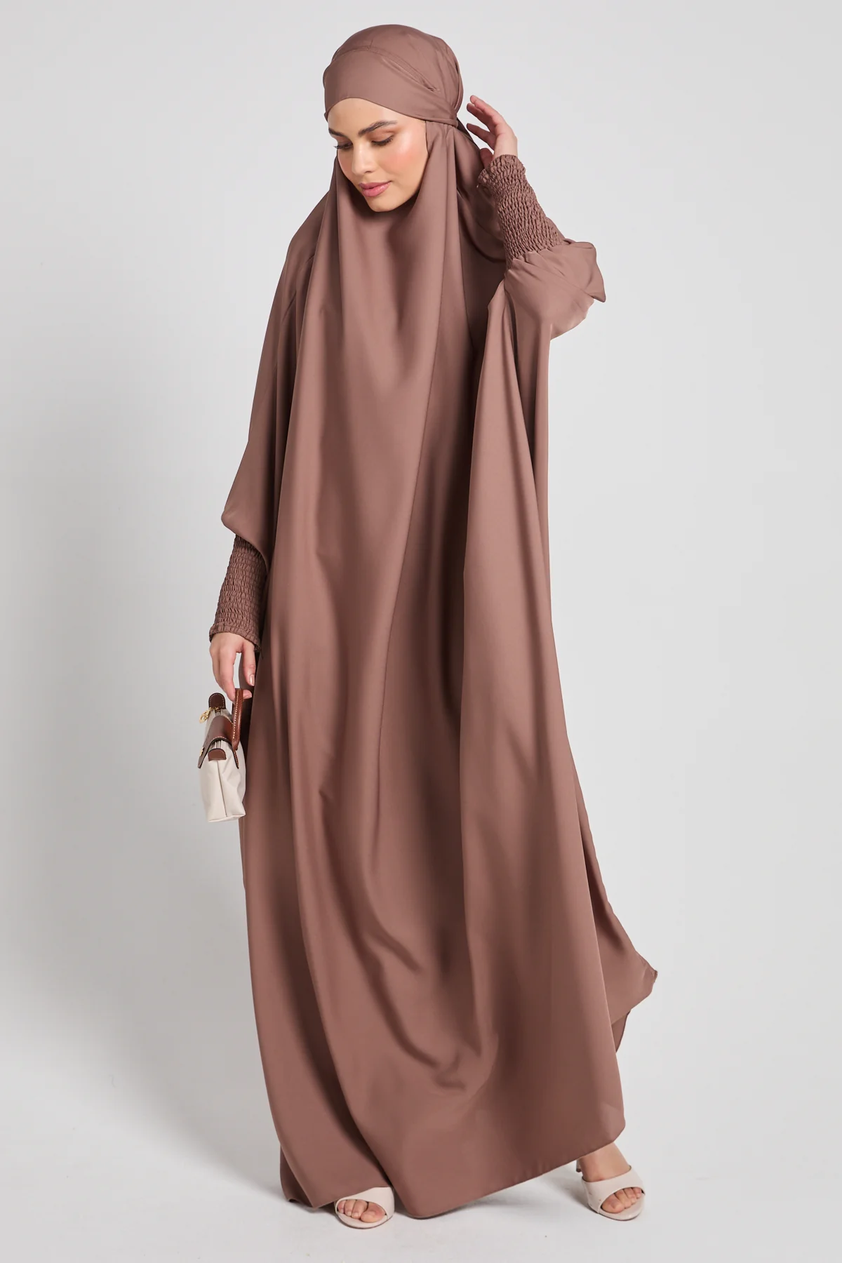 One Piece Full Length Jilbab/Prayer Abaya - Zipped Cuffs and Pockets - Cocoa Blush - Image 9