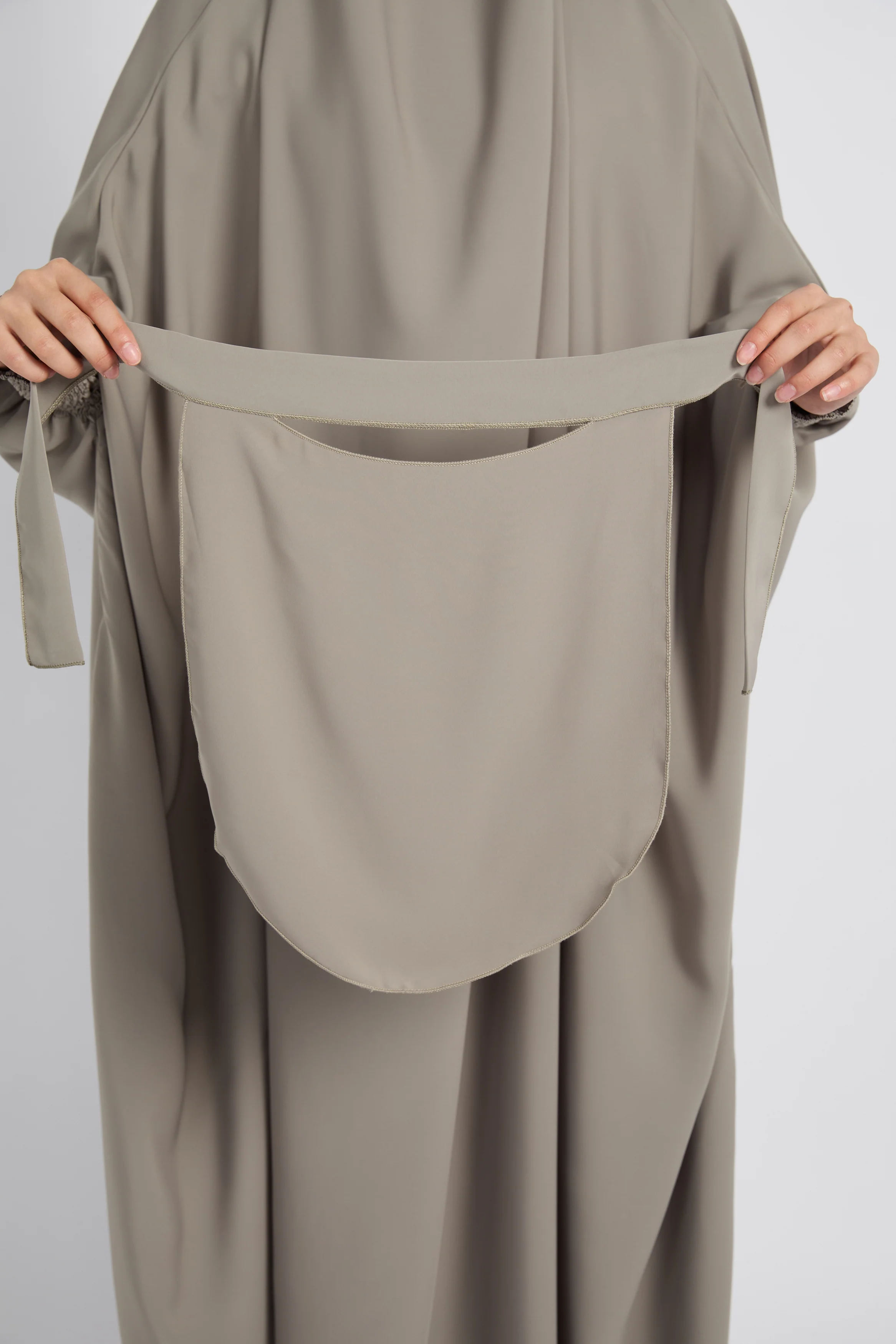 One Piece Full Length Jilbab/Prayer Abaya - Zipped Cuffs and Pockets - Sage Grey - Image 9