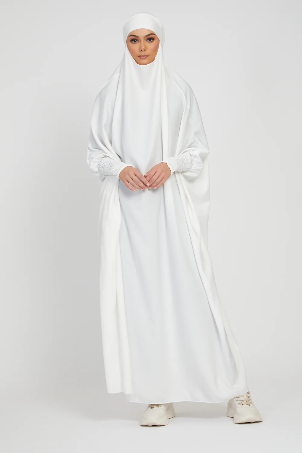 One Piece Full Length Jilbab -Zipped Cuffs and Pockets - White - Image 3