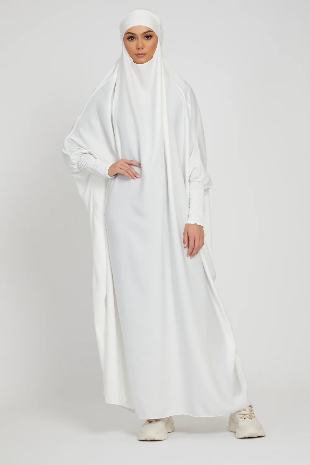 One Piece Full Length Jilbab -Zipped Cuffs and Pockets - White - Image 4