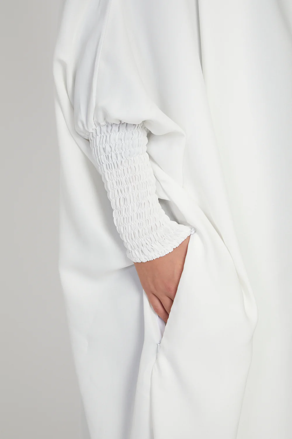 One Piece Full Length Jilbab -Zipped Cuffs and Pockets - White - Image 7