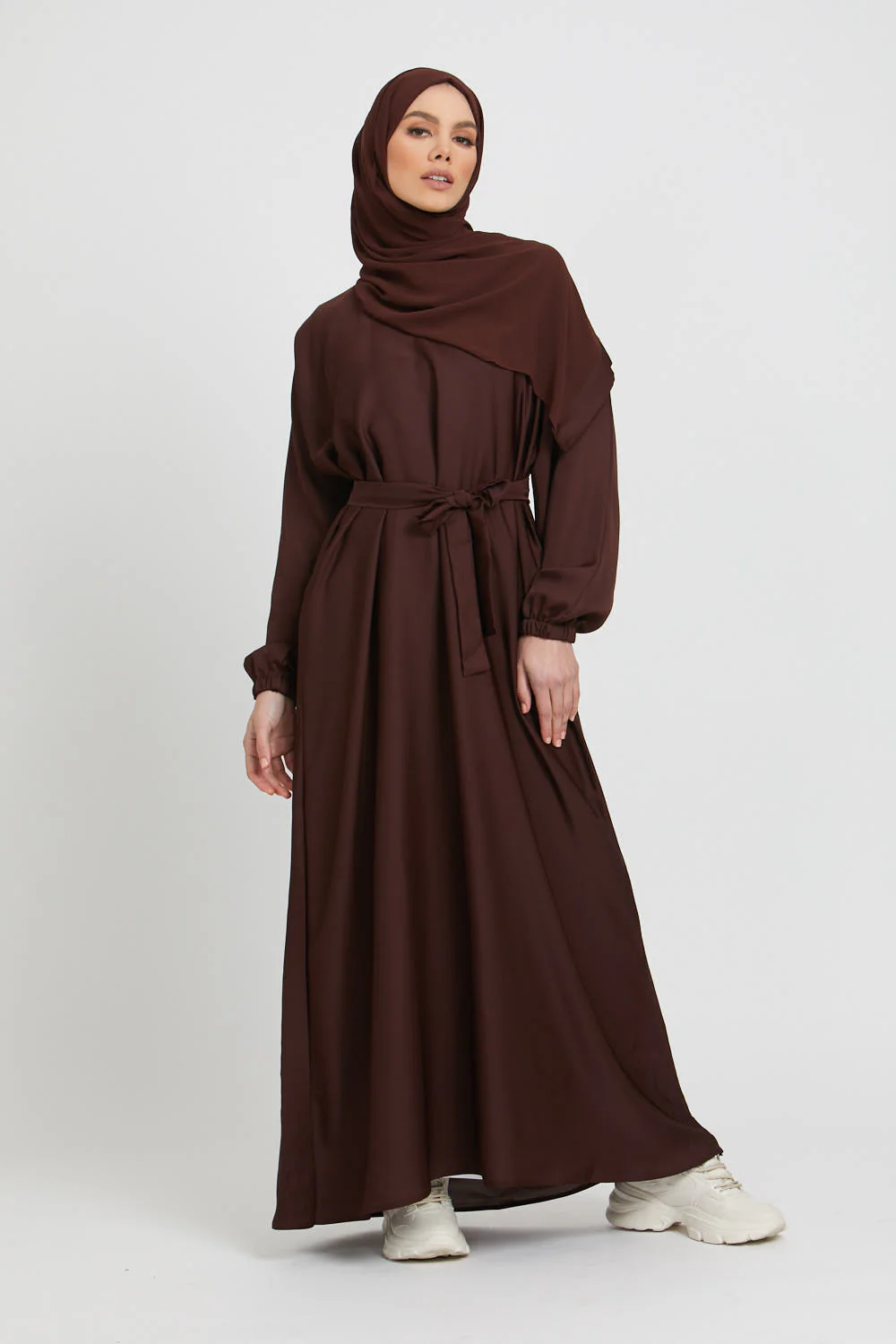 Plain Abaya with Elasticated Cuffs - Mahogany