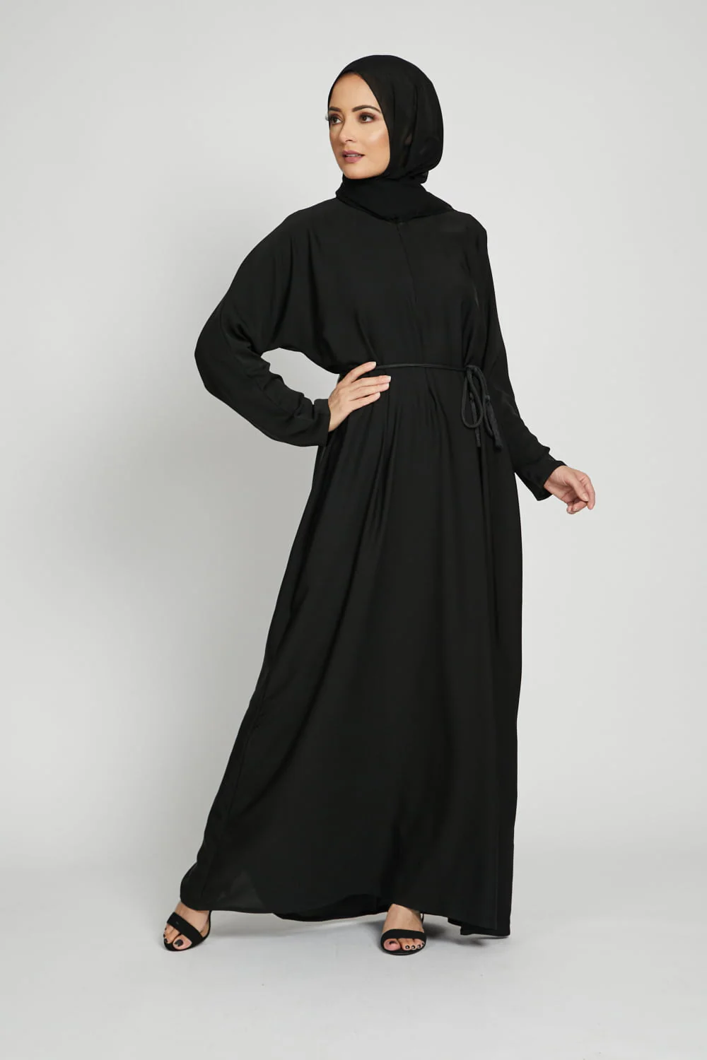 Plain Black Abaya with Front Zip - Image 5