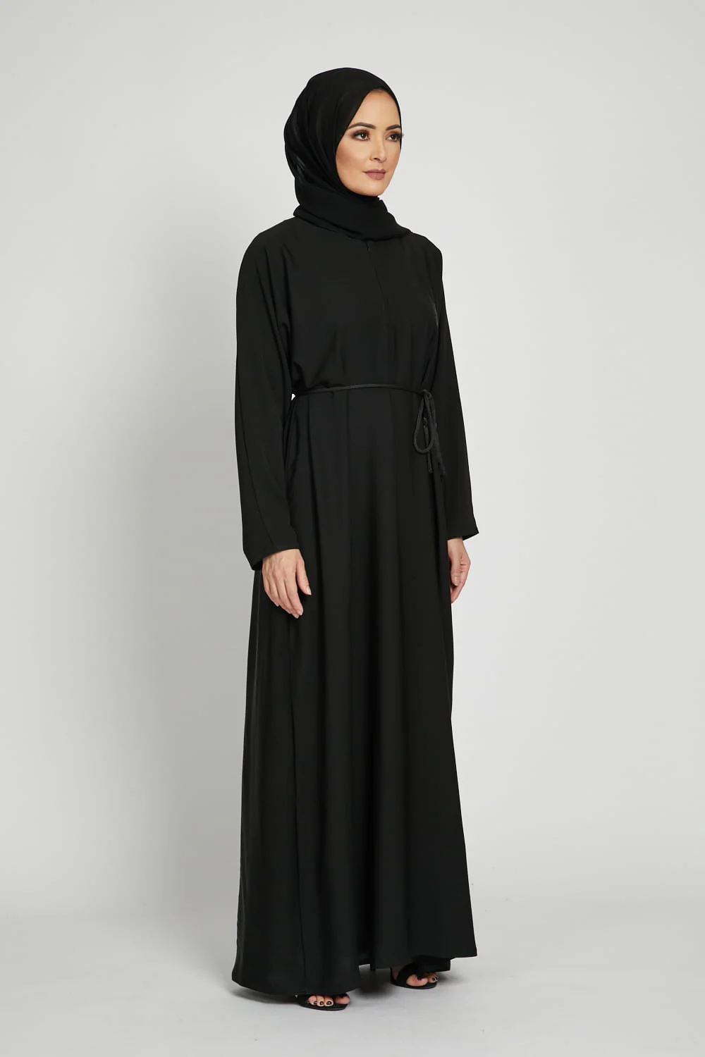 Plain Black Abaya with Front Zip - Image 6