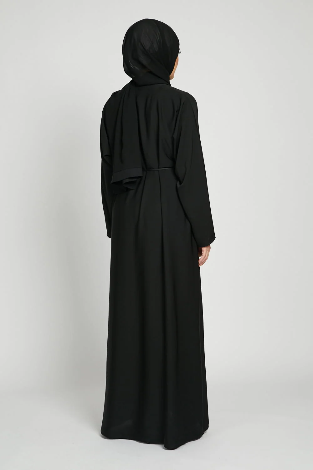 Plain Black Abaya with Front Zip - Image 7