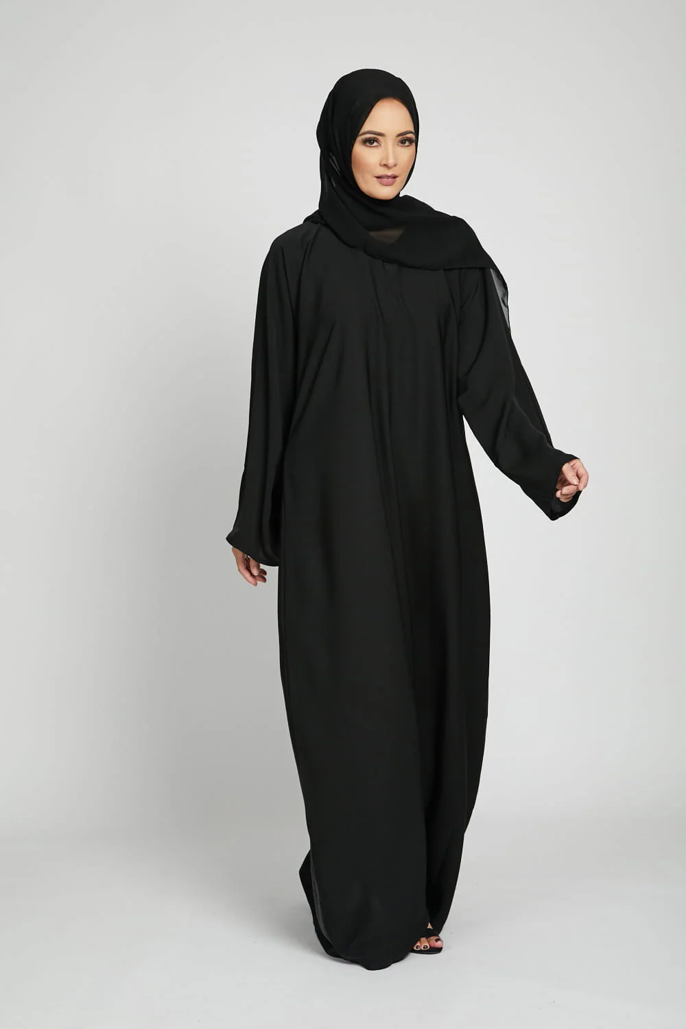Plain Black Abaya with Wide Sleeves - Image 3