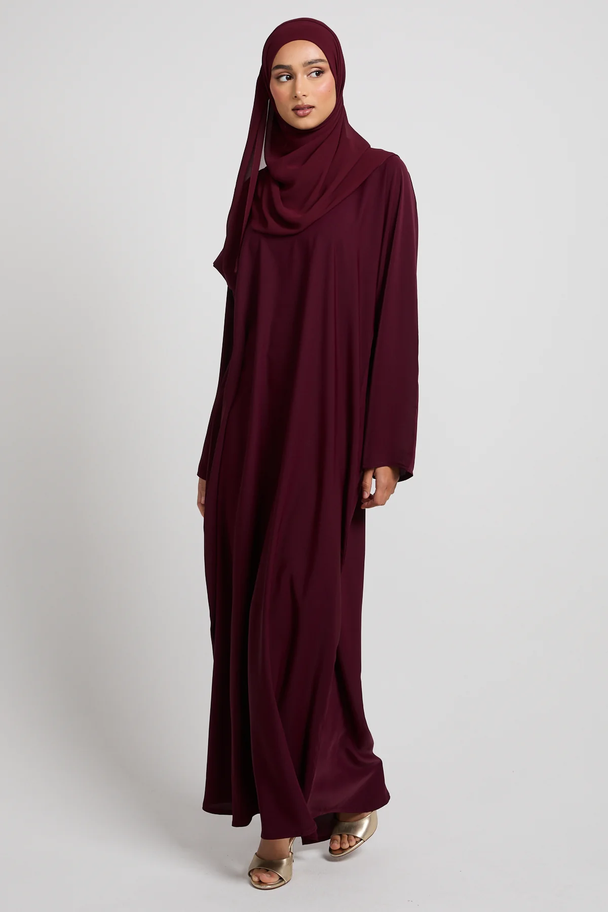 Plain Closed Abaya - Deep Burgundy - Image 3