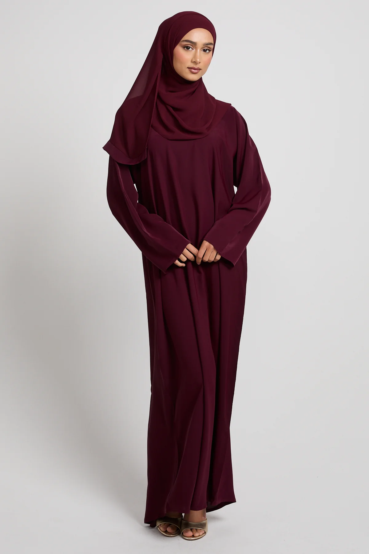 Plain Closed Abaya - Deep Burgundy - Image 4