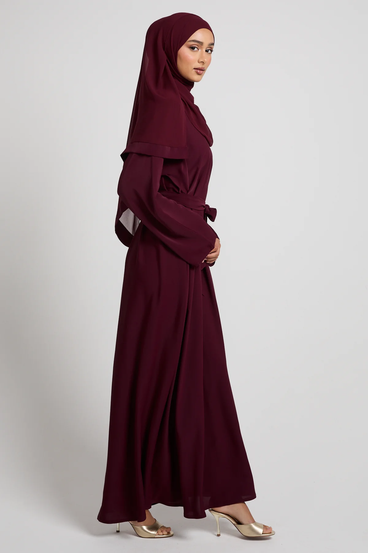 Plain Closed Abaya - Deep Burgundy - Image 5