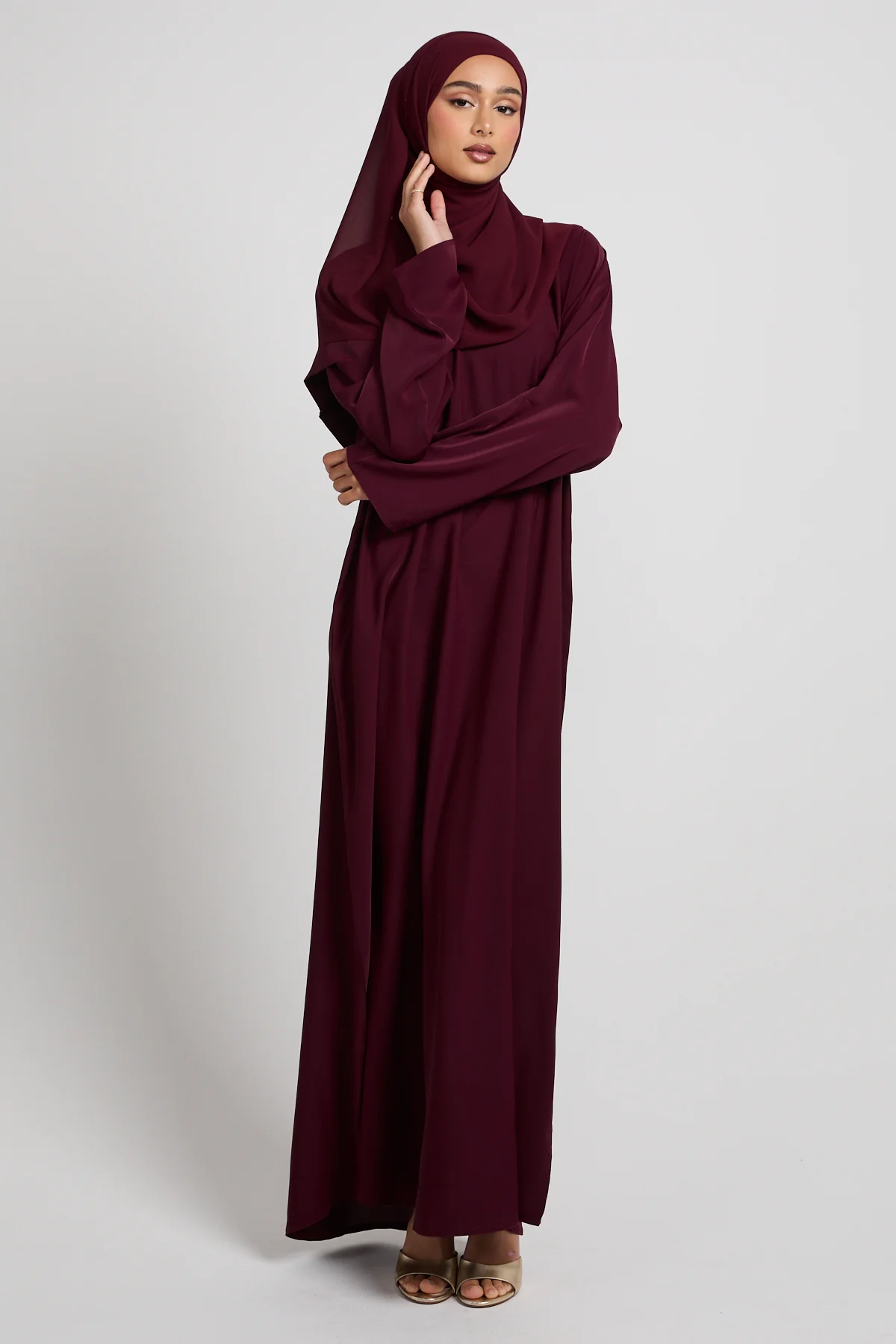 Plain Closed Abaya - Deep Burgundy - Image 6