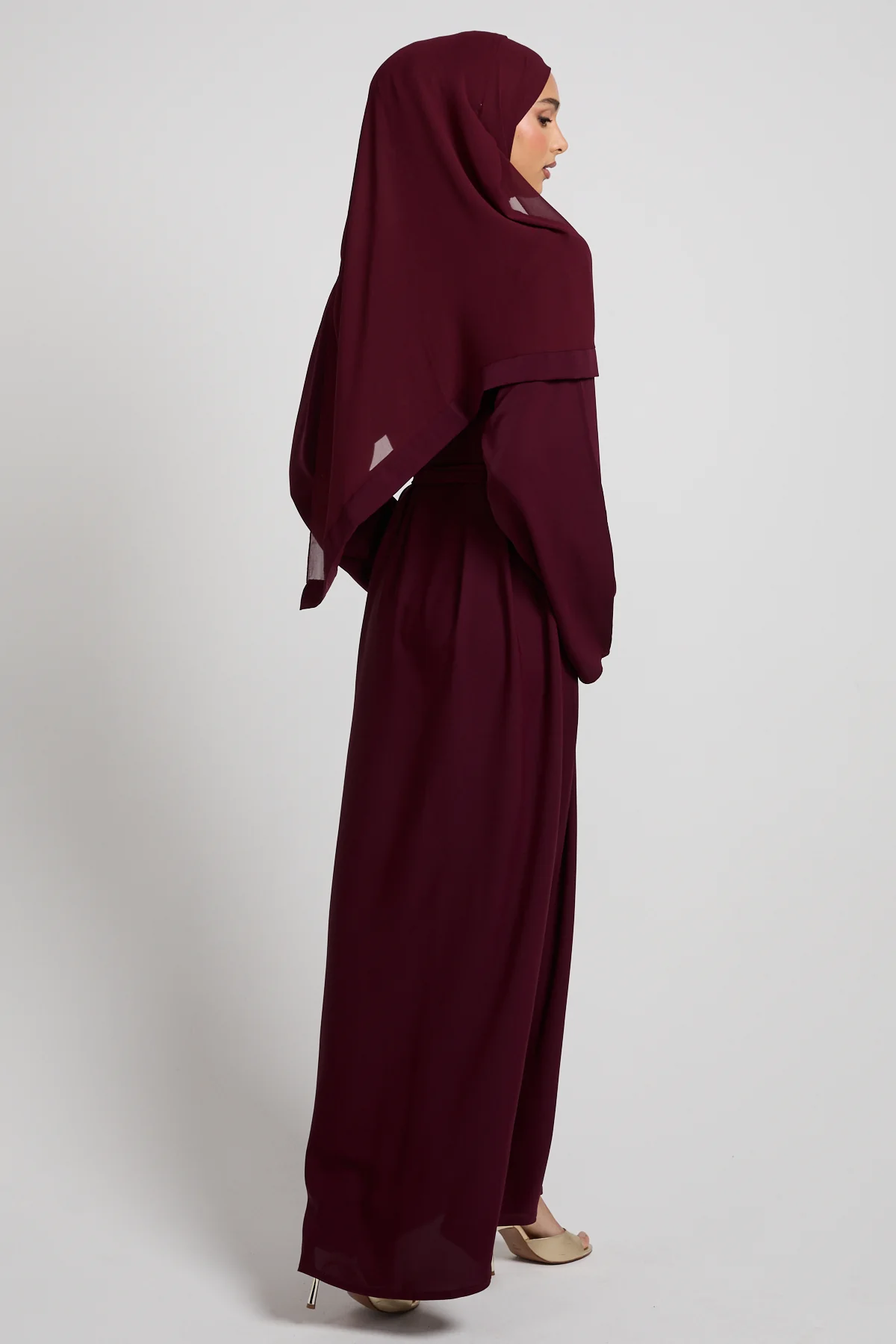 Plain Closed Abaya - Deep Burgundy - Image 7