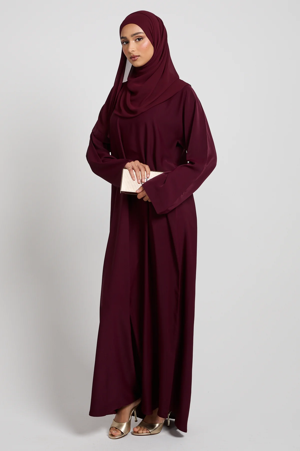 Plain Closed Abaya - Deep Burgundy - Image 8