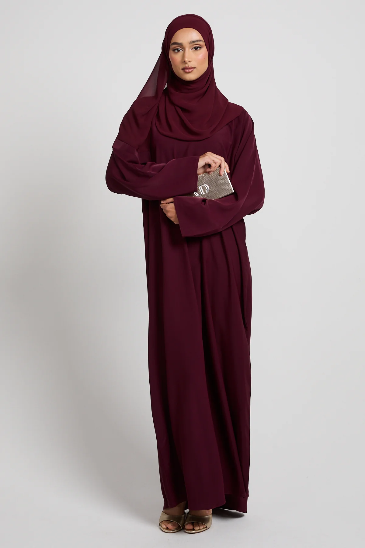 Plain Closed Abaya - Deep Burgundy - Image 9