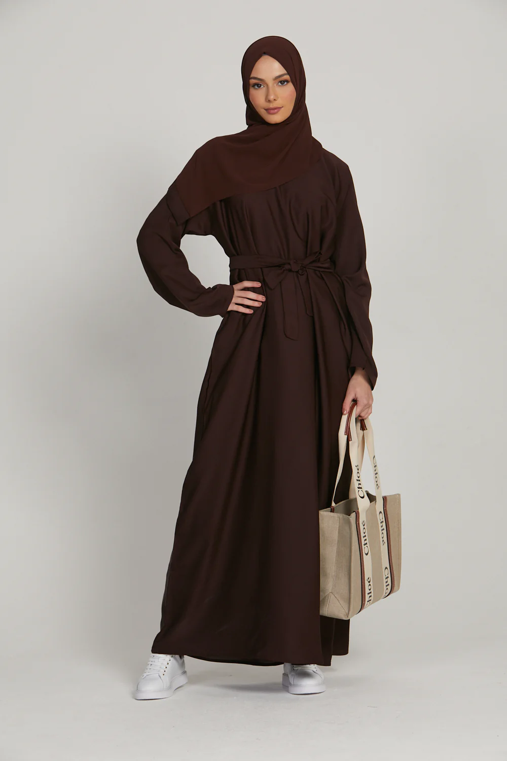 Plain Closed Abaya - Mahogany - Image 3