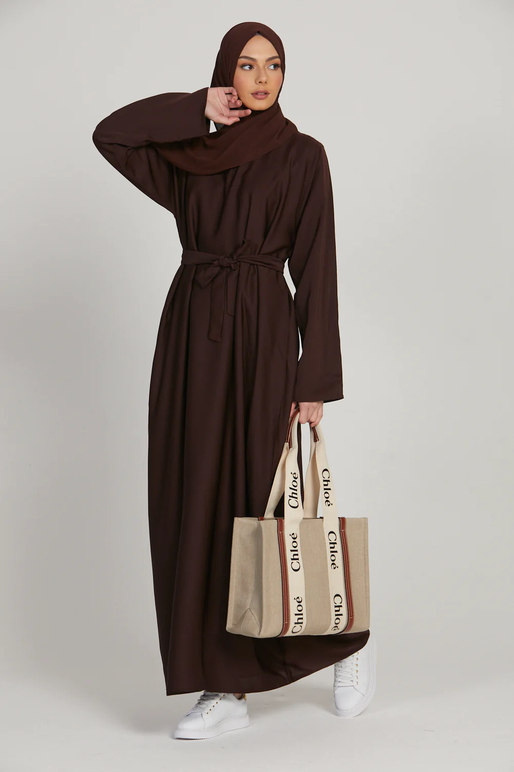 Plain Closed Abaya - Mahogany - Image 4