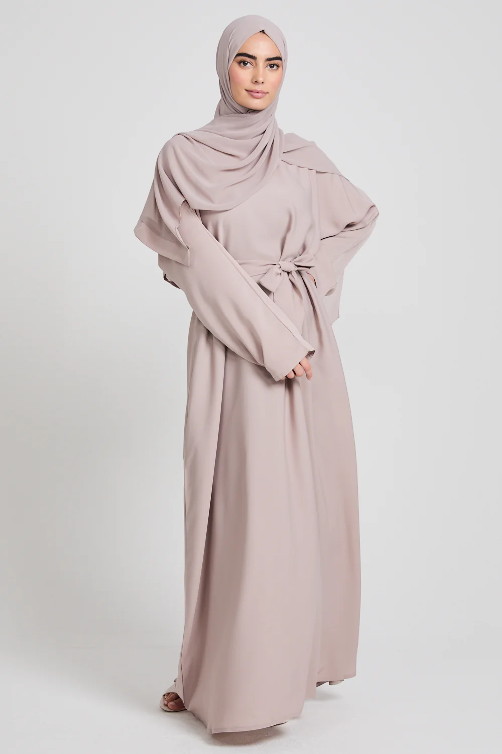 Plain Closed Abaya - Natural - Image 8