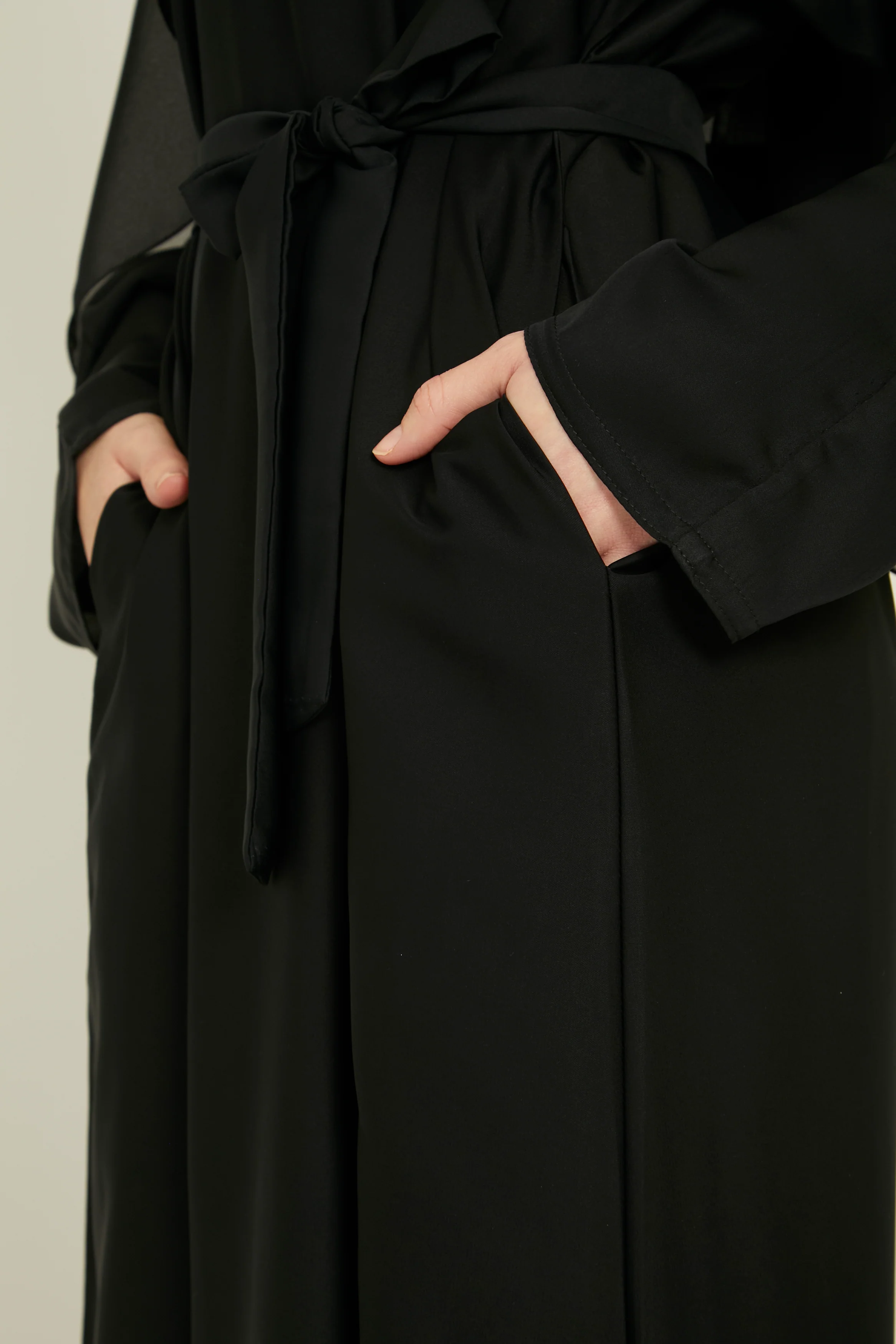 Plain Closed Abaya with Pockets - Black - Image 8