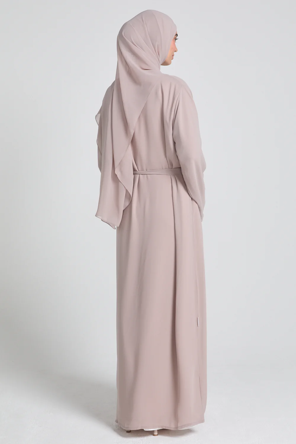 Plain Double Chiffon Open Abaya - French Almond - Image 7