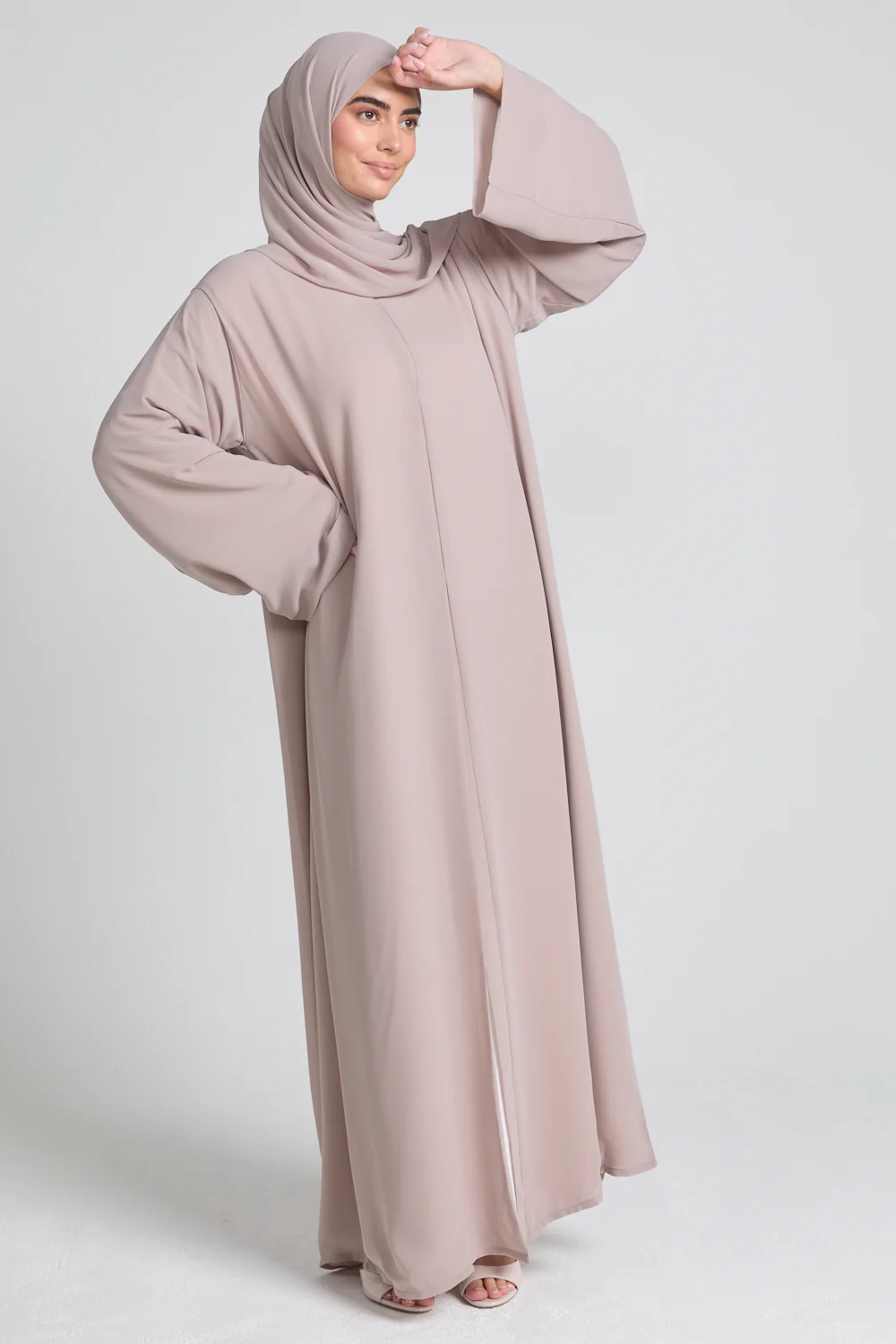 Plain Double Chiffon Open Abaya - French Almond - Image 8