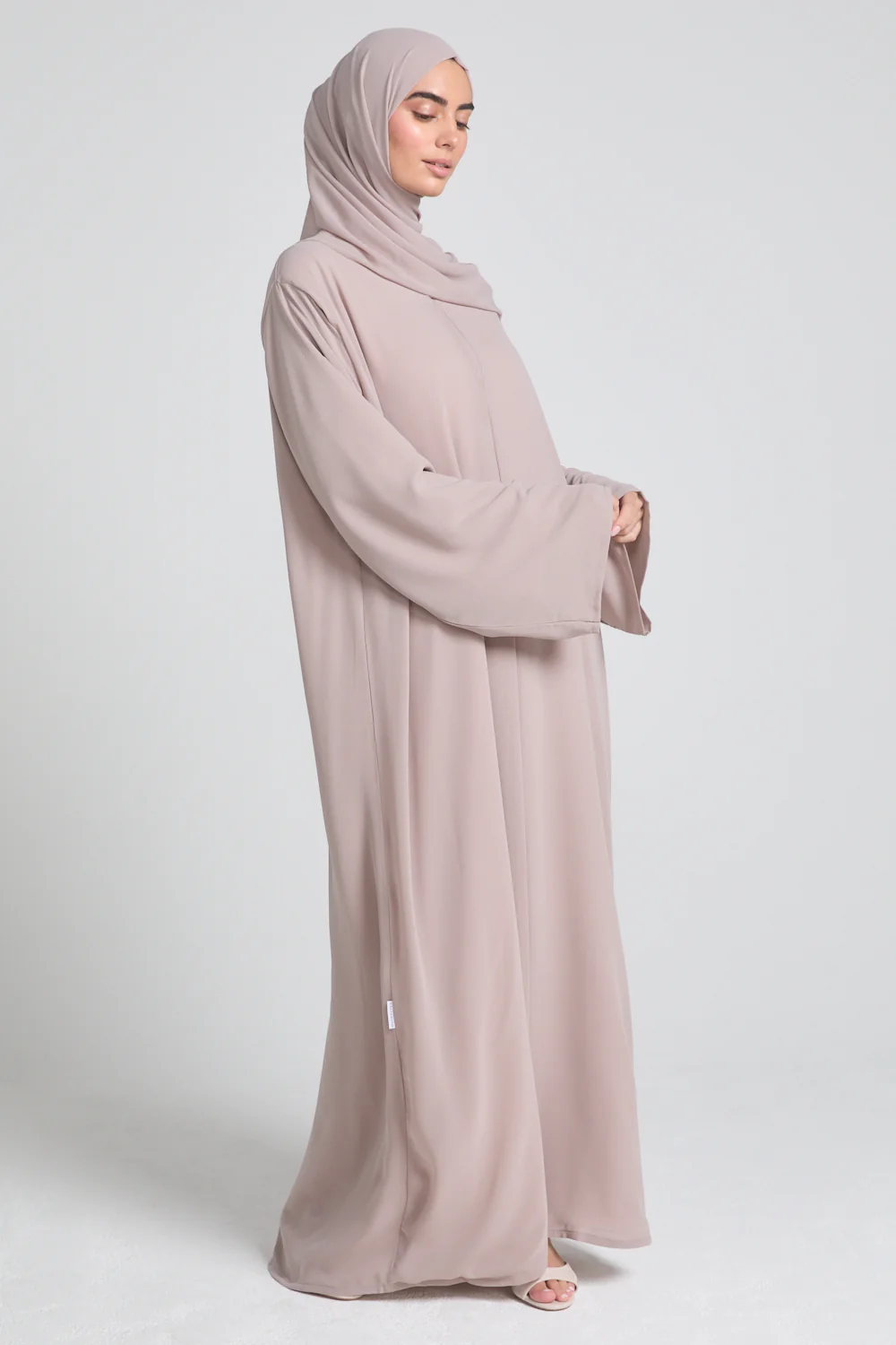 Plain Double Chiffon Open Abaya - French Almond - Image 9