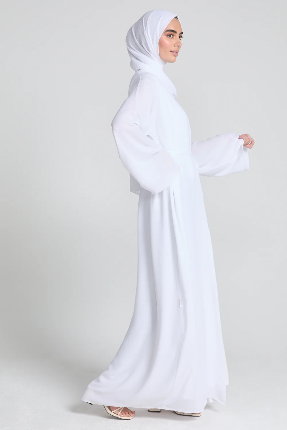 Plain Double Chiffon Open Abaya - White - Image 8