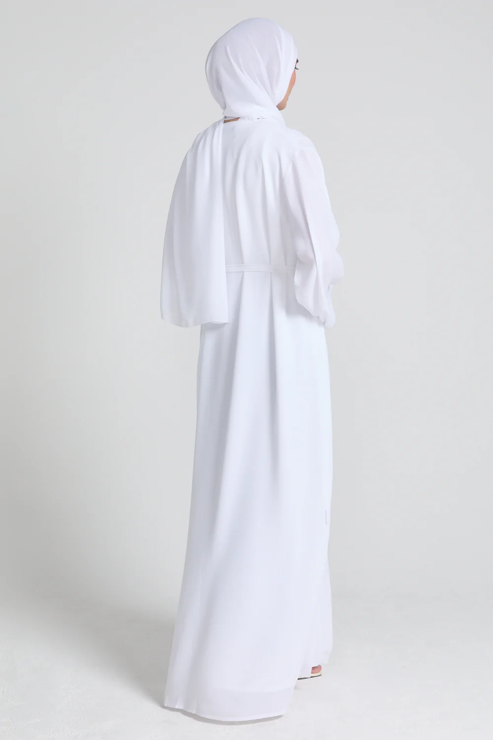 Plain Double Chiffon Open Abaya - White - Image 9
