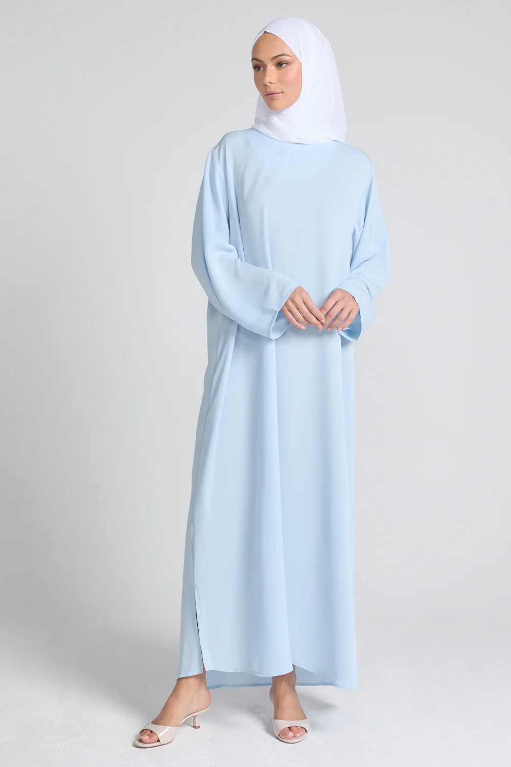 Plus Size Dusky Powder Blue Premium Nidha Inner Slip Dress - Long Sleeve
