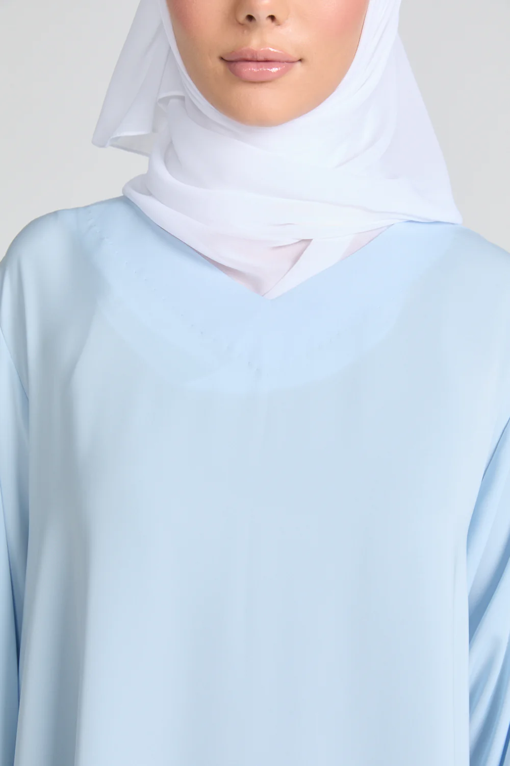 Plus Size Dusky Powder Blue Premium Nidha Inner Slip Dress - Long Sleeve - Image 2