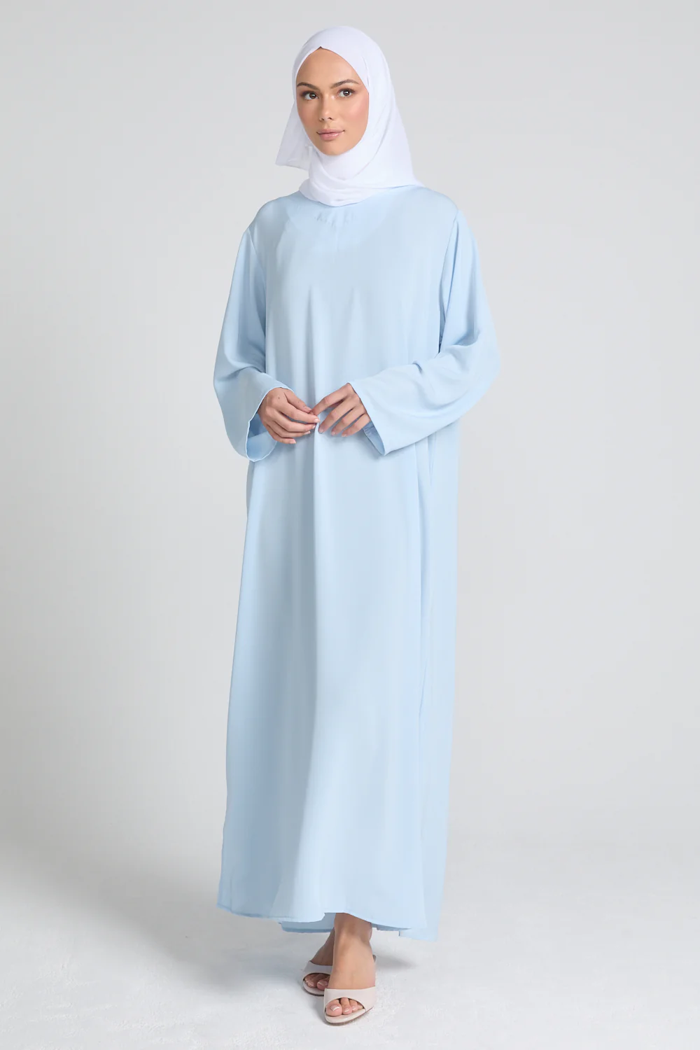 Plus Size Dusky Powder Blue Premium Nidha Inner Slip Dress - Long Sleeve - Image 4