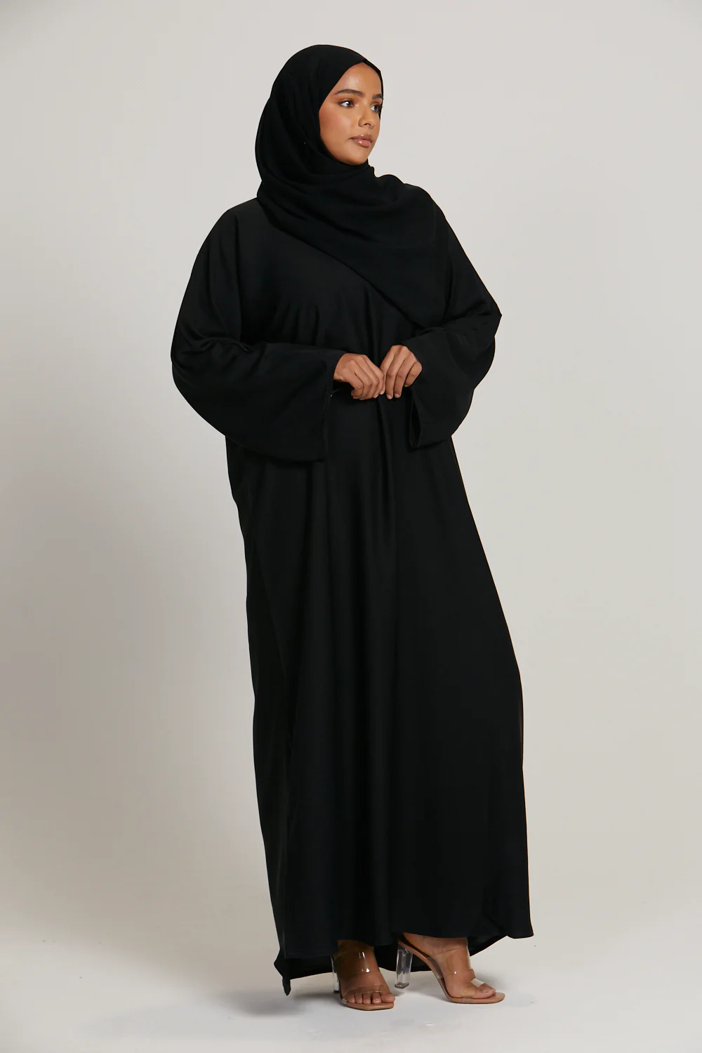 Plus Size Plain Closed Abaya - Black - Image 3