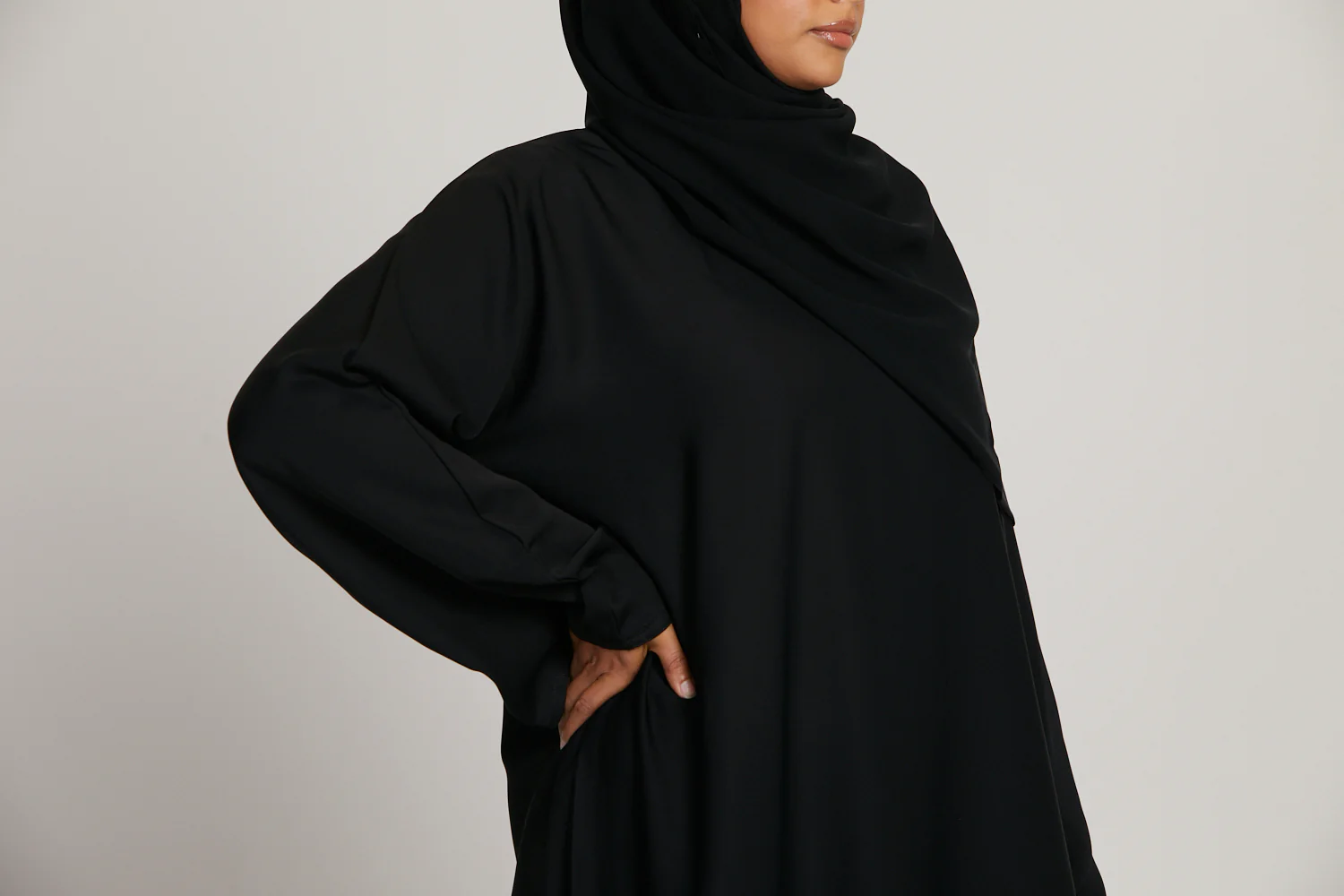 Plus Size Plain Closed Abaya - Black - Image 8