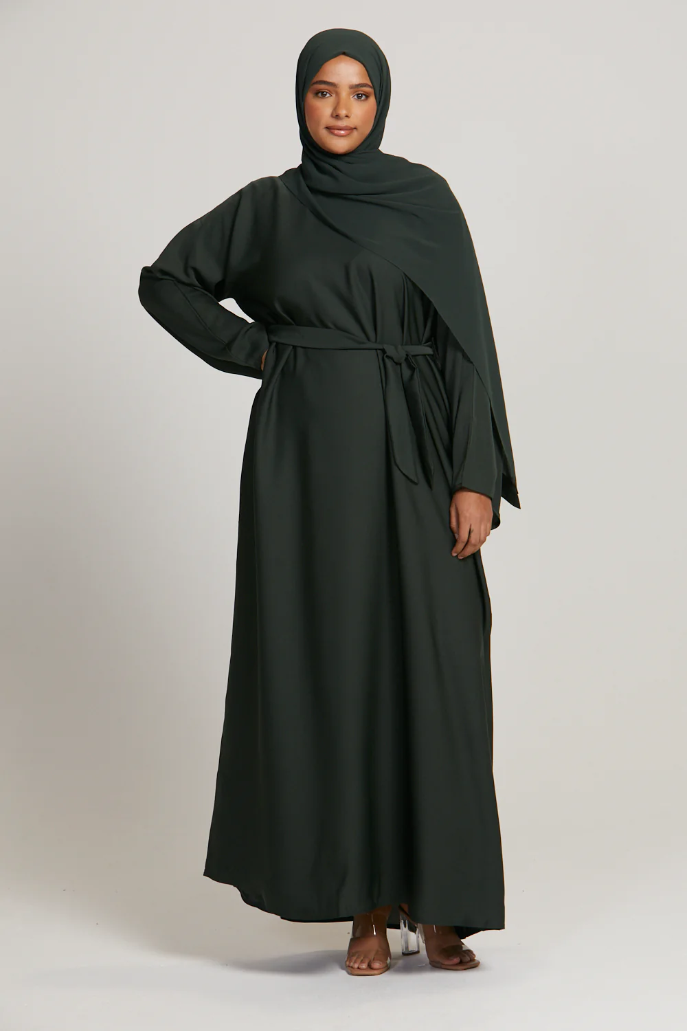 Plus Size Plain Closed Abaya - Forest Green - Image 2