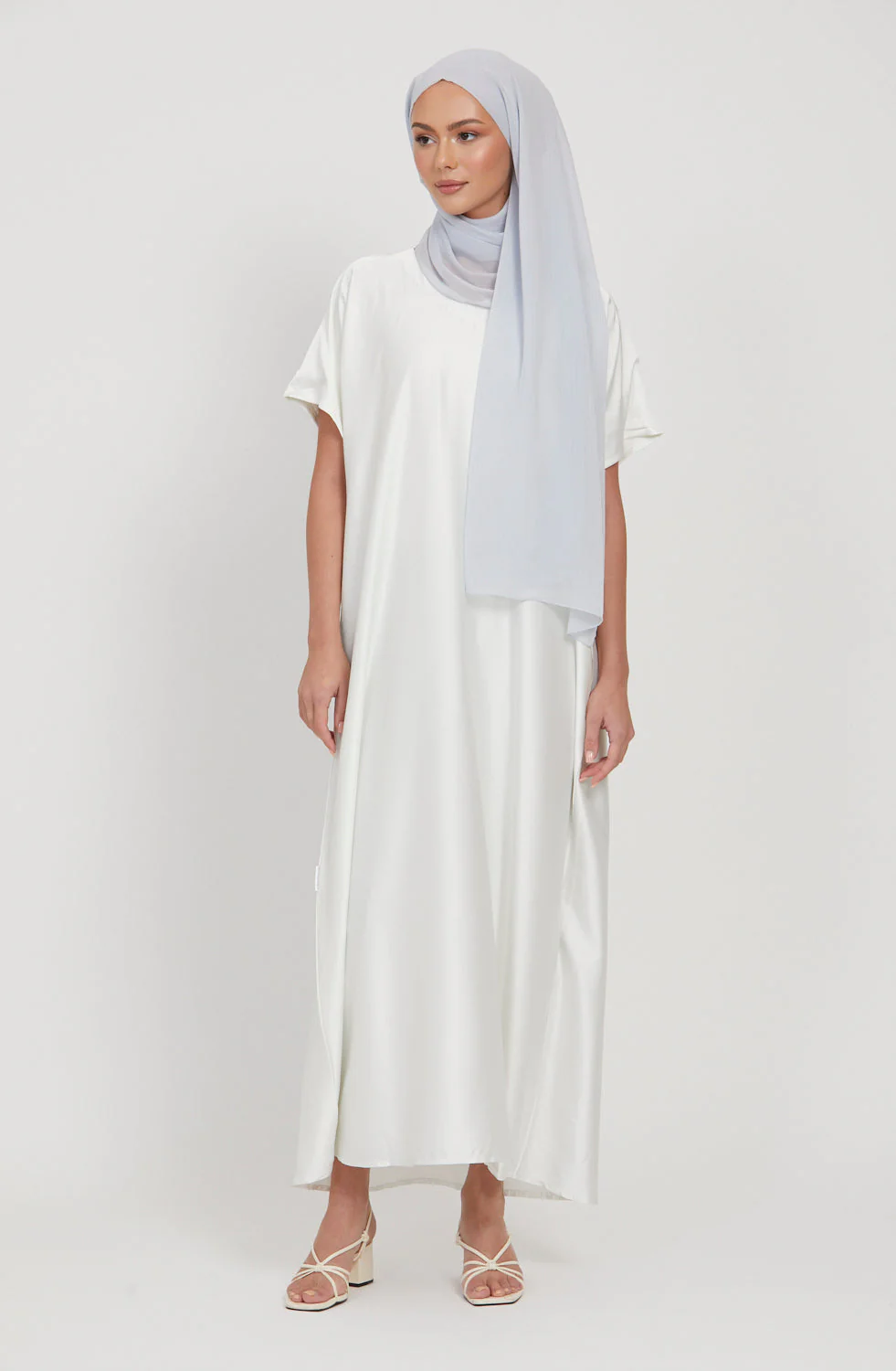Plus Size Premium Satin Inner Slip Dress - White - WITH LINING