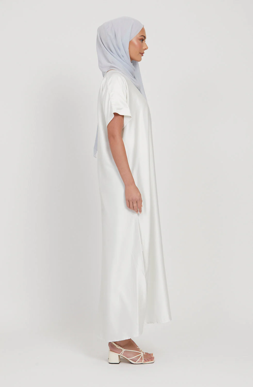 Plus Size Premium Satin Inner Slip Dress - White - WITH LINING - Image 3