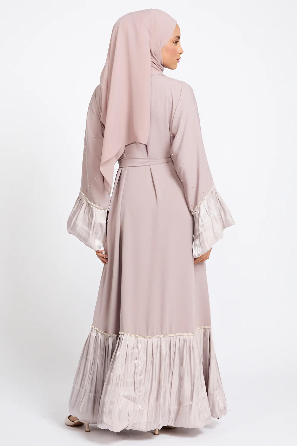 Premium Roselle Charm Open Abaya - Champagne Rose - Image 6