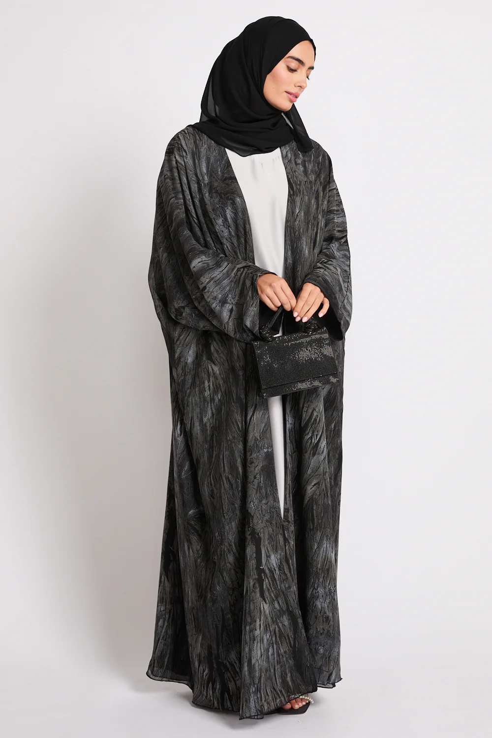 Premium Abstract Open Abaya – Midnight Ash - LIMITED EDITION