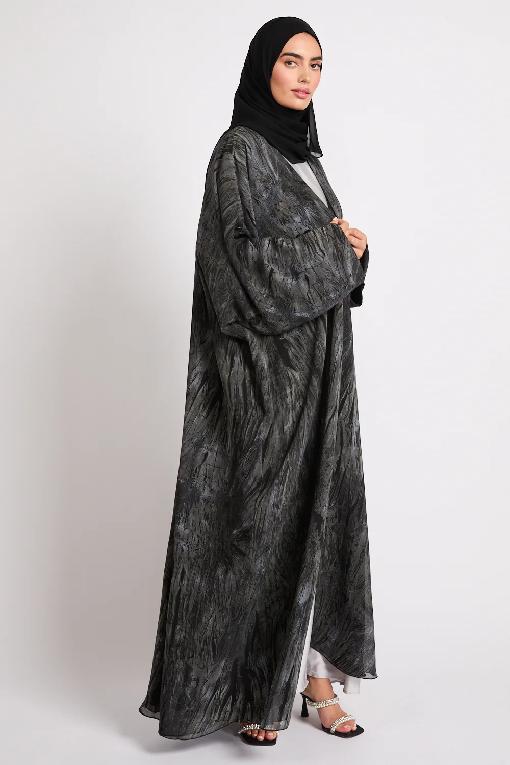 Premium Abstract Open Abaya – Midnight Ash - LIMITED EDITION - Image 5