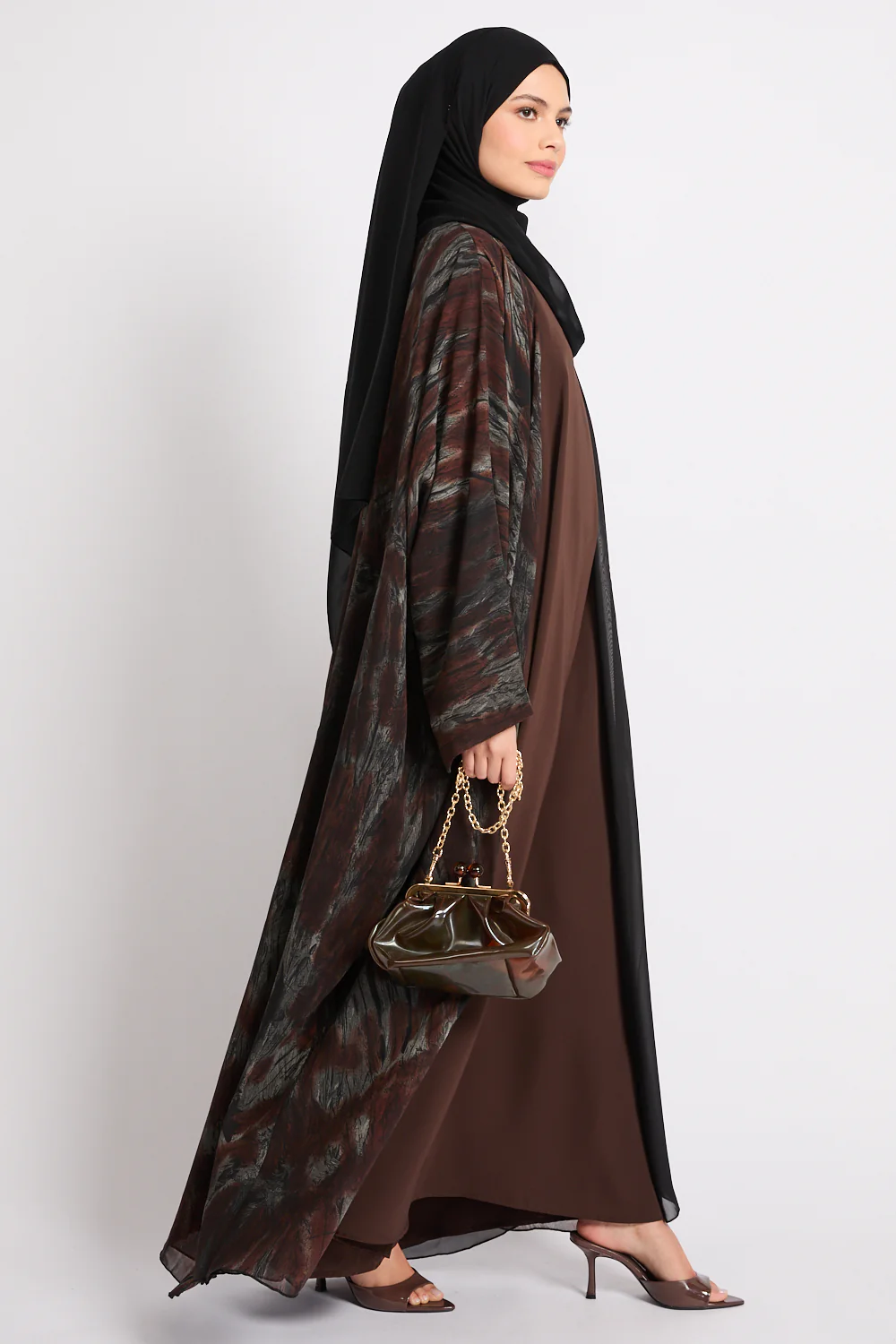 Premium Abstract Open Abaya – Smoked Umber - LIMITED EDITION