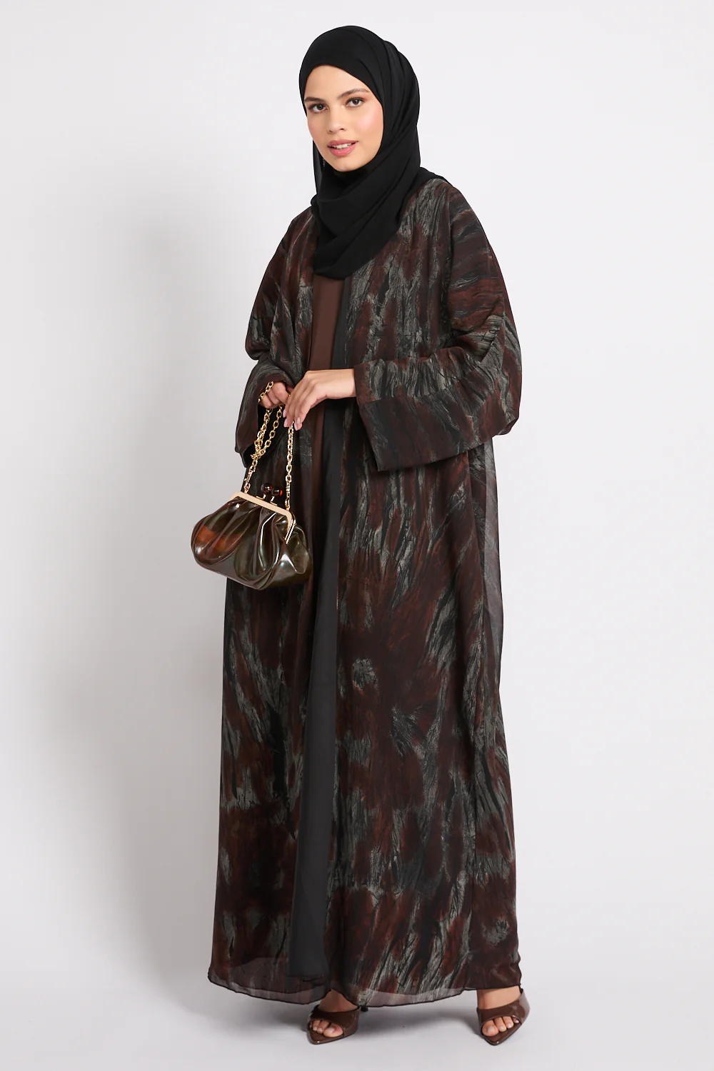 Premium Abstract Open Abaya – Smoked Umber - LIMITED EDITION - Image 3