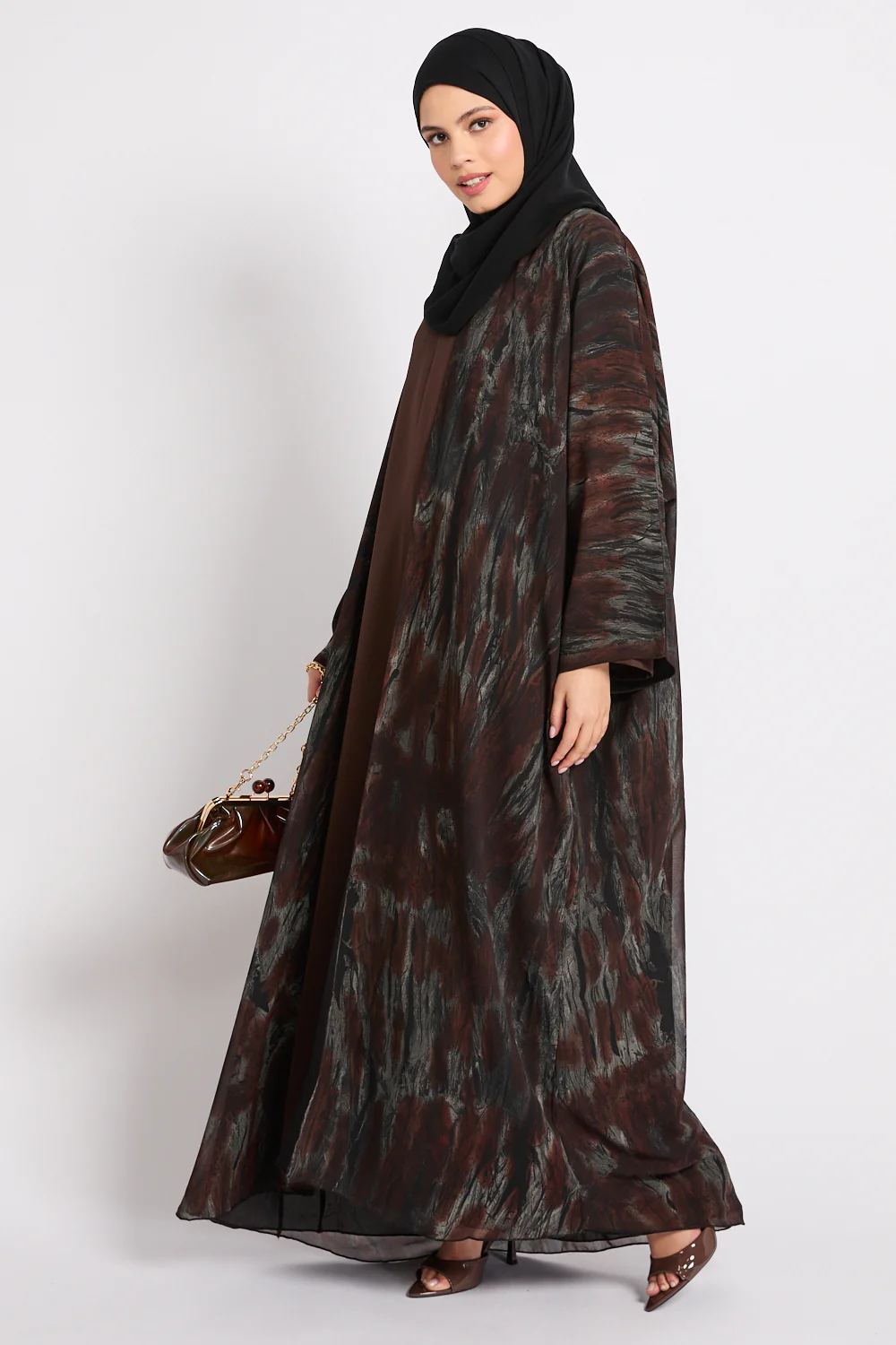 Premium Abstract Open Abaya – Smoked Umber - LIMITED EDITION - Image 6