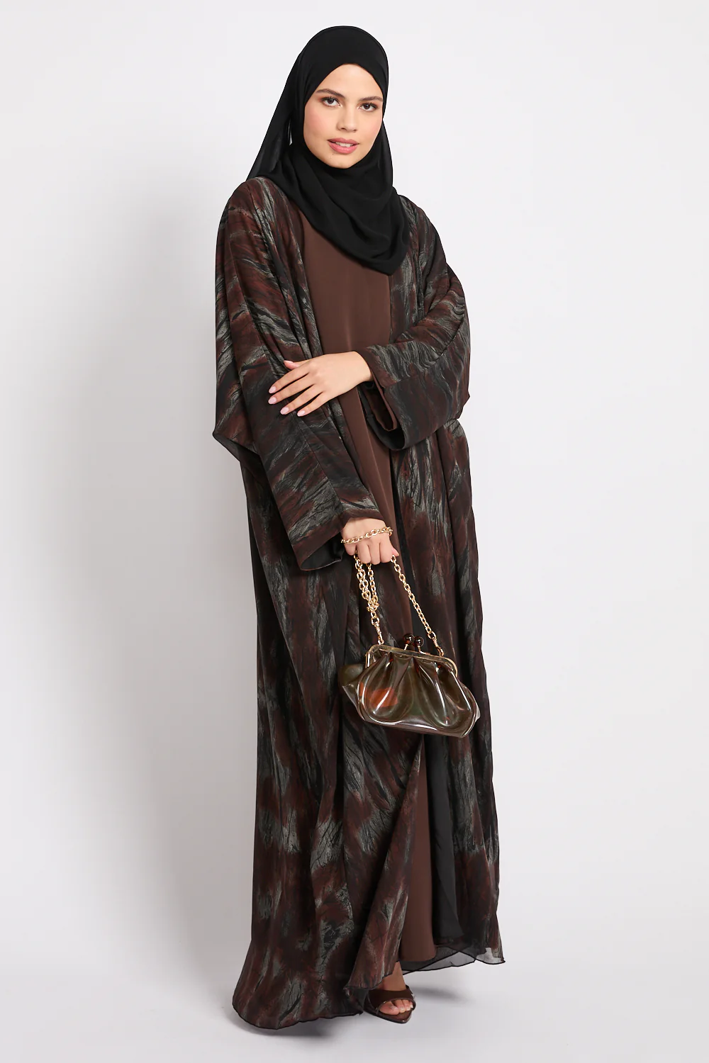 Premium Abstract Open Abaya – Smoked Umber - LIMITED EDITION - Image 7