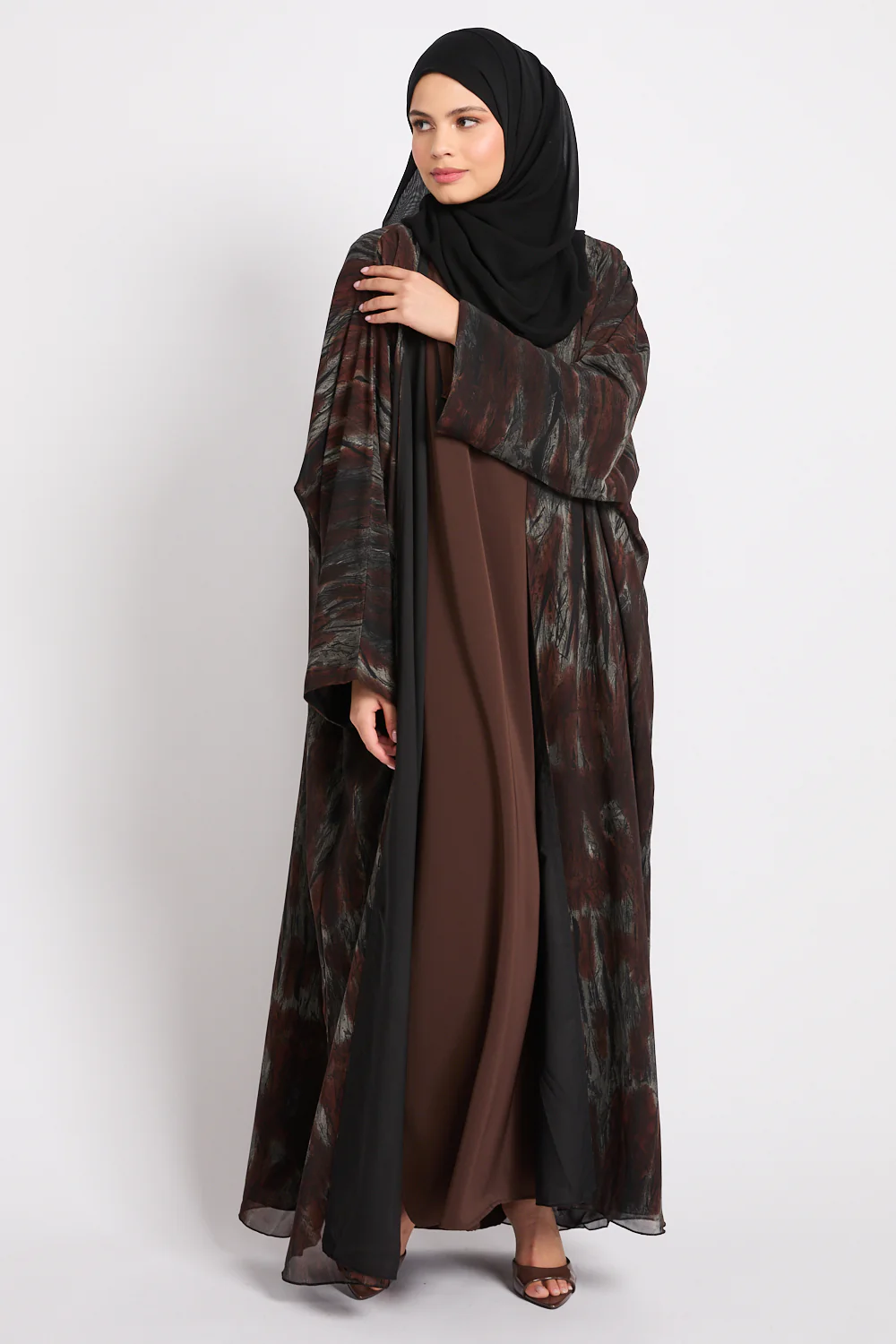 Premium Abstract Open Abaya – Smoked Umber - LIMITED EDITION - Image 8