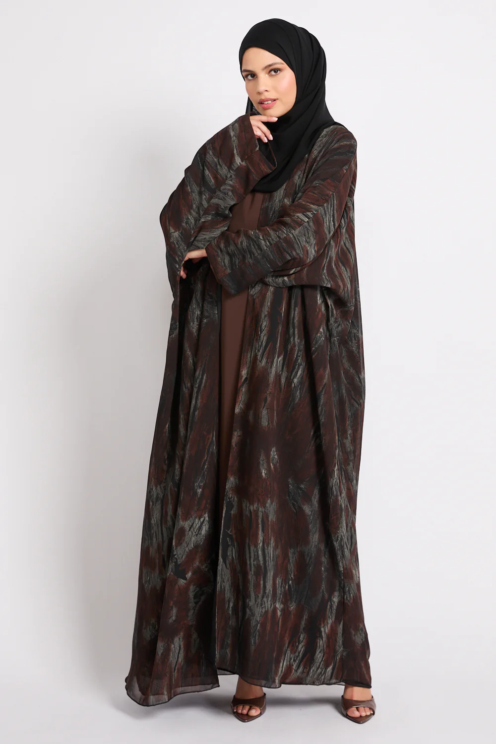 Premium Abstract Open Abaya – Smoked Umber - LIMITED EDITION - Image 9