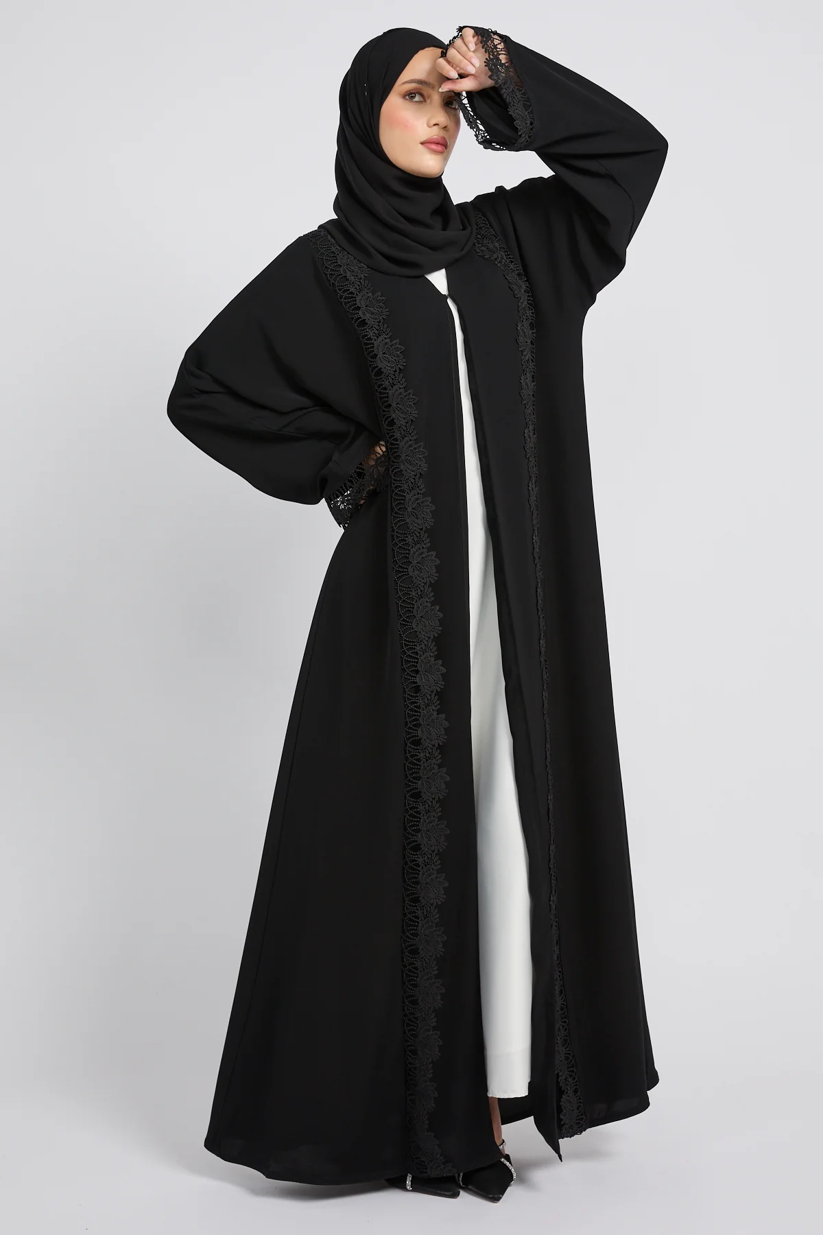 Premium Aria Lace Black Open Abaya - Image 4