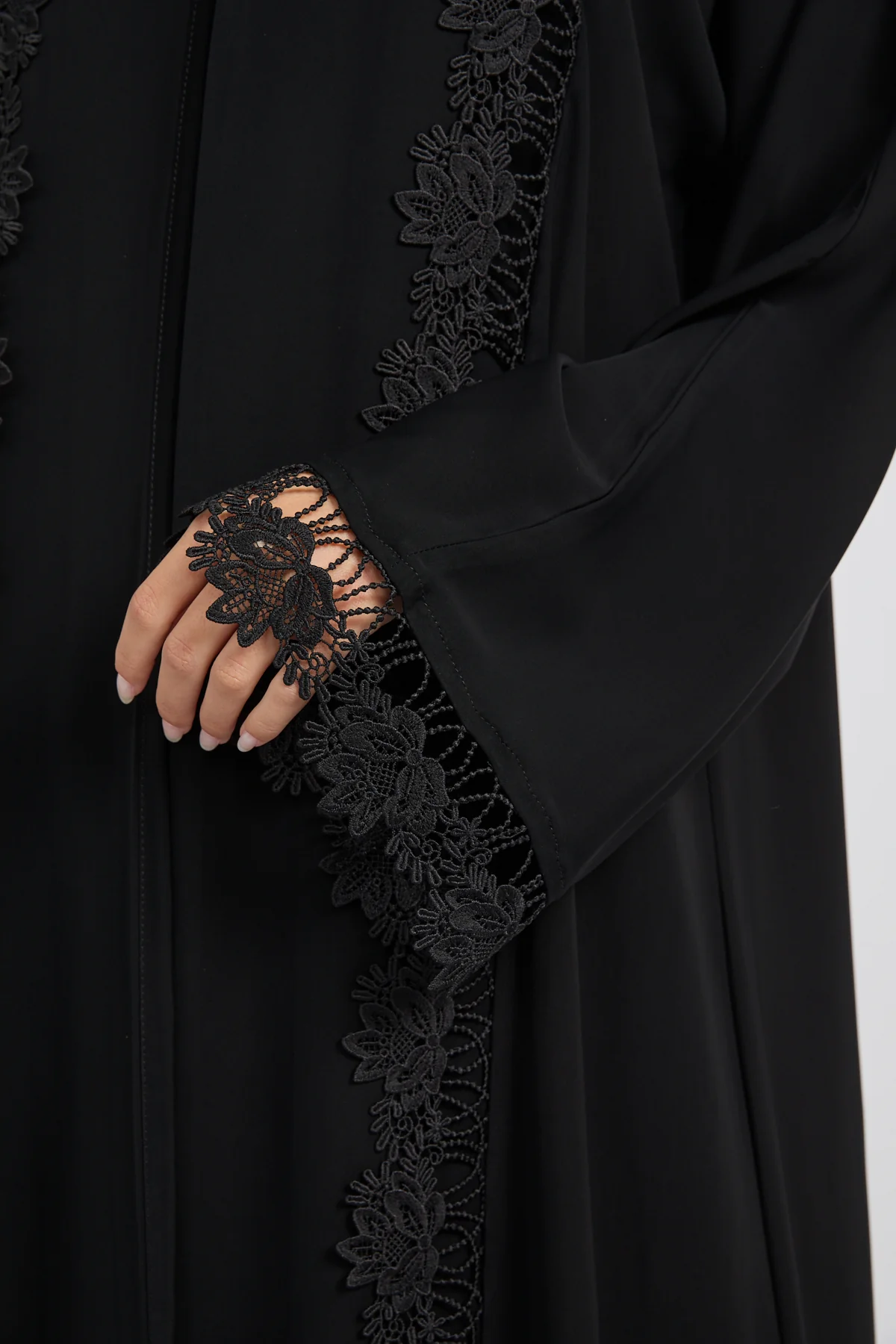 Premium Aria Lace Black Open Abaya - Image 6